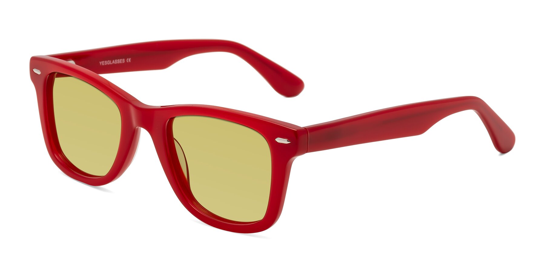 Angle of Rocky in Red with Medium Champagne Tinted Lenses