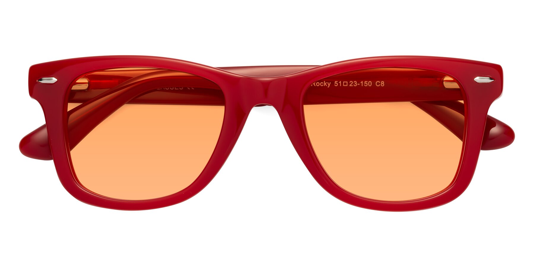 Folded Front of Rocky in Red with Medium Orange Tinted Lenses