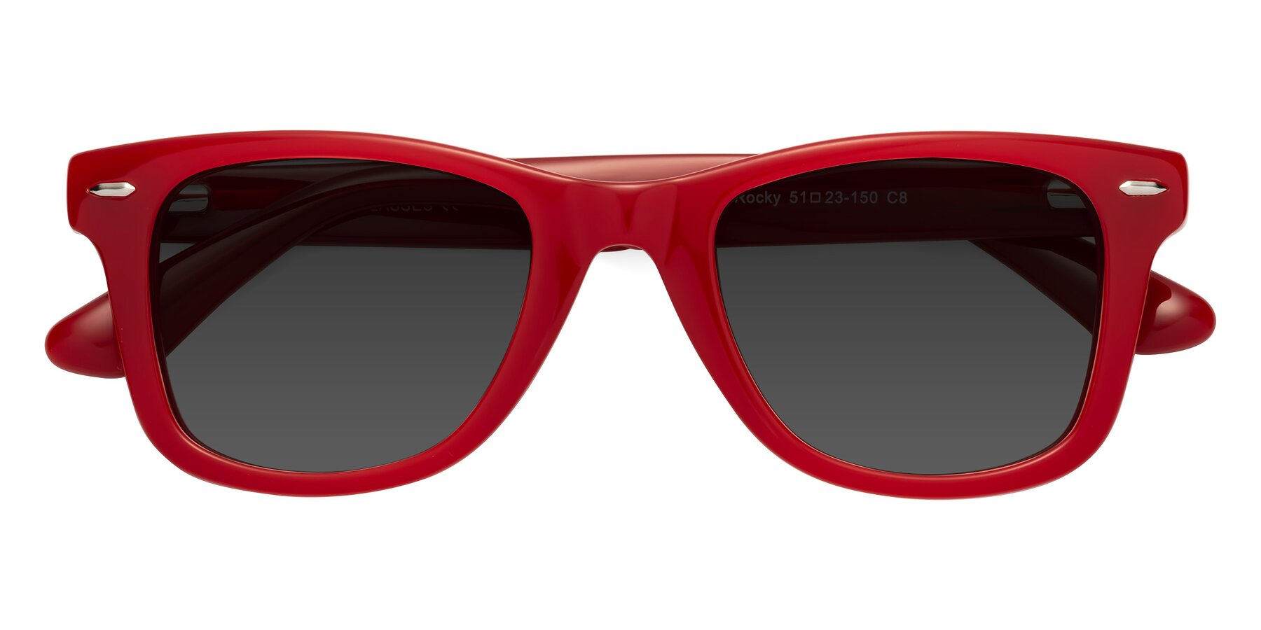Folded Front of Rocky in Red with Gray Tinted Lenses