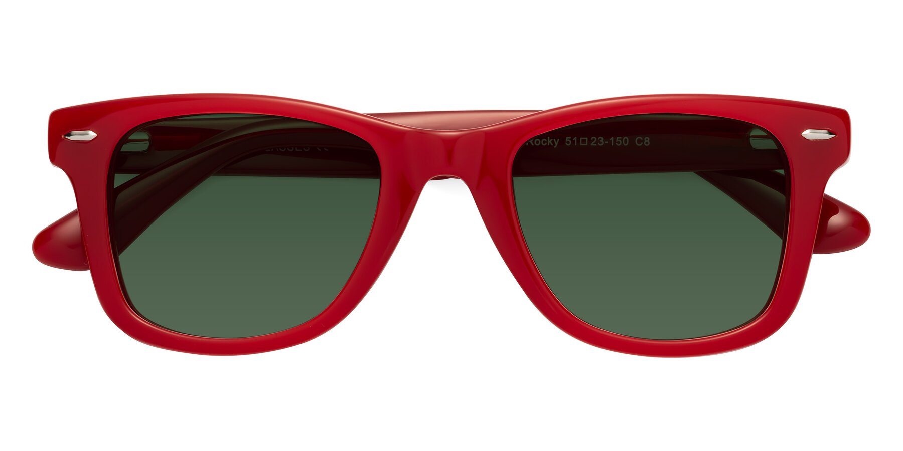 Folded Front of Rocky in Red with Green Tinted Lenses