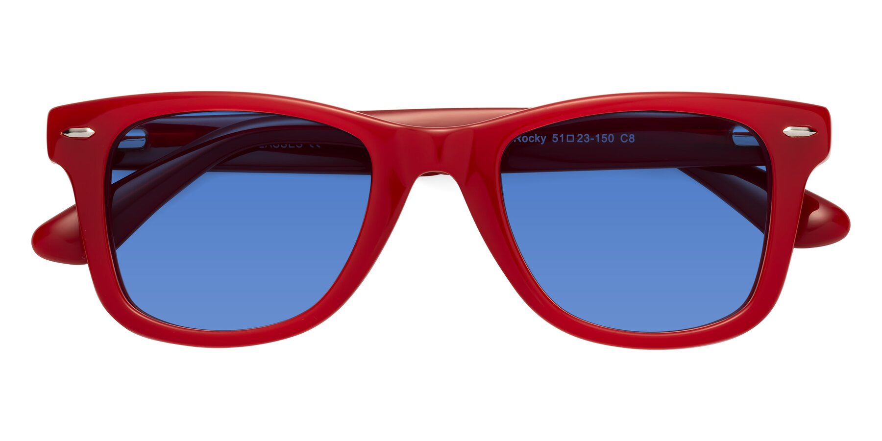 Folded Front of Rocky in Red with Blue Tinted Lenses