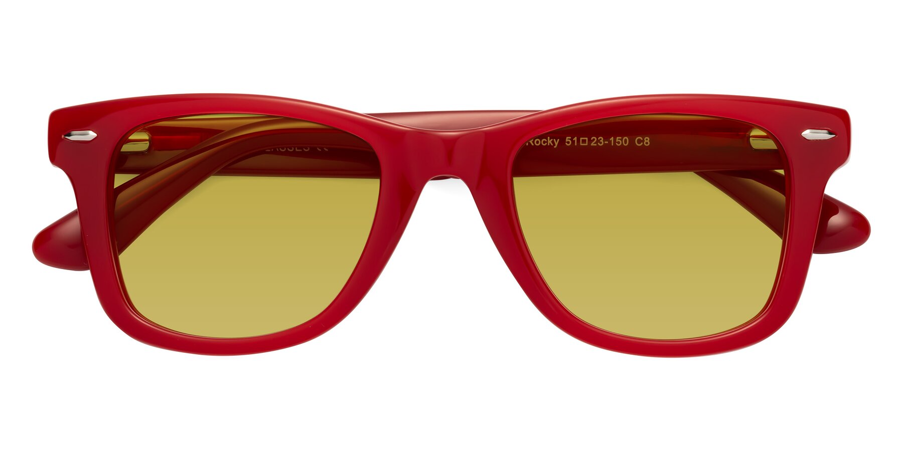 Folded Front of Rocky in Red with Champagne Tinted Lenses