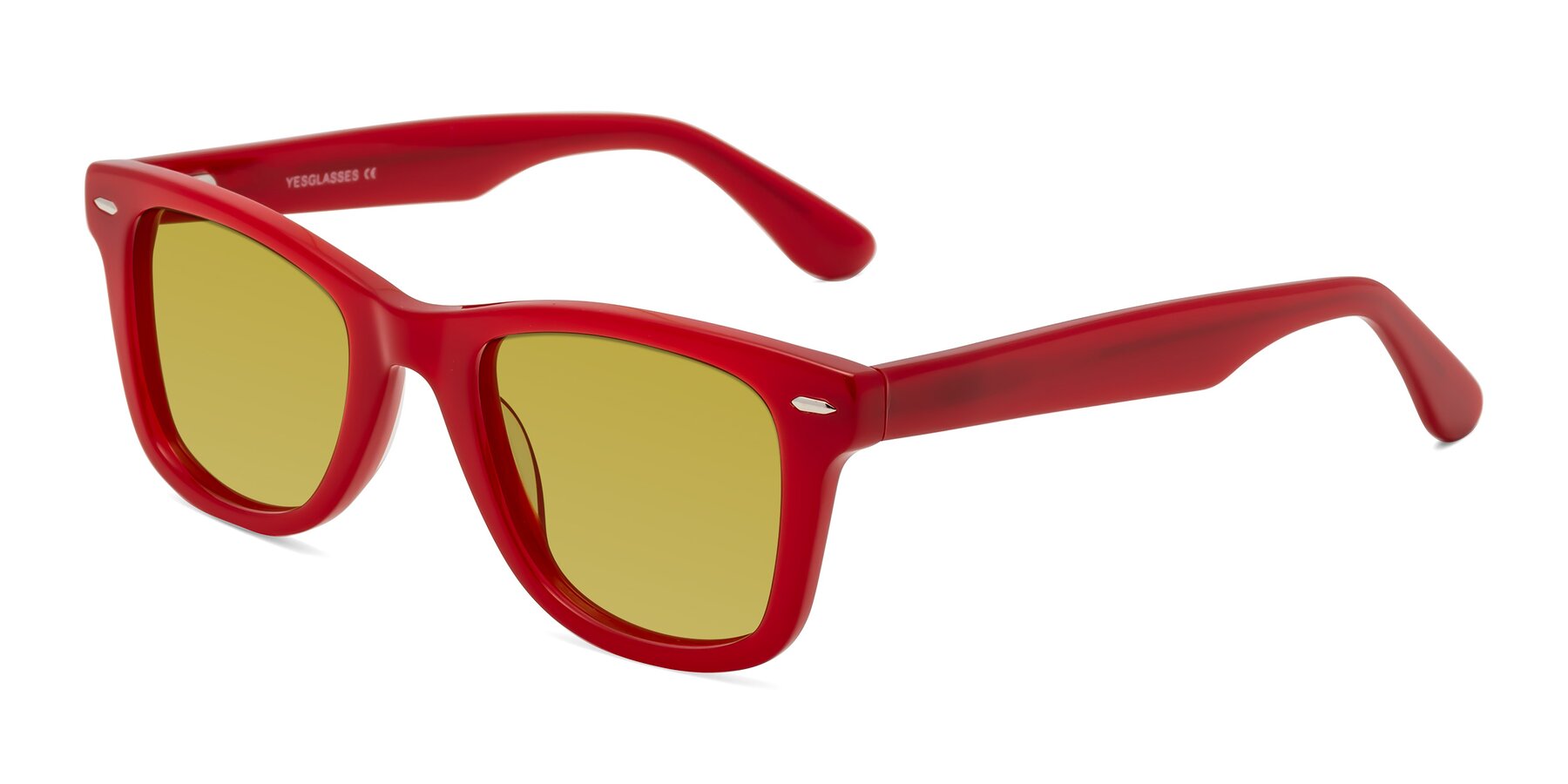 Angle of Rocky in Red with Champagne Tinted Lenses
