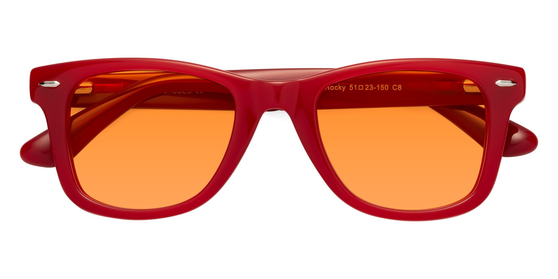 Folded Front of Rocky in Red with Orange Tinted Lenses