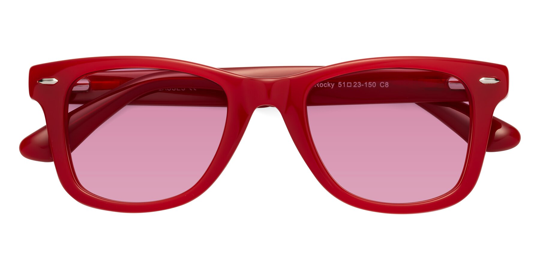 Folded Front of Rocky in Red with Medium Wine Tinted Lenses