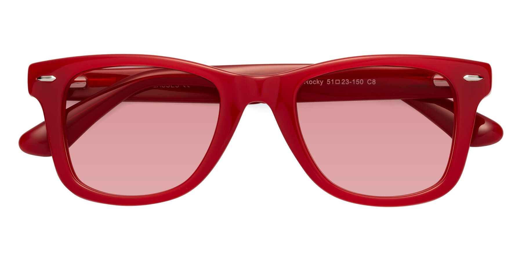 Folded Front of Rocky in Red with Medium Garnet Tinted Lenses