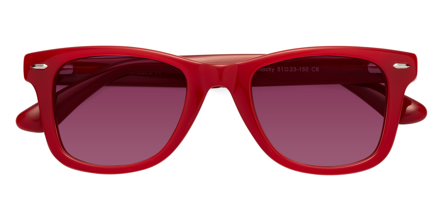 Folded Front of Rocky in Red with Wine Tinted Lenses