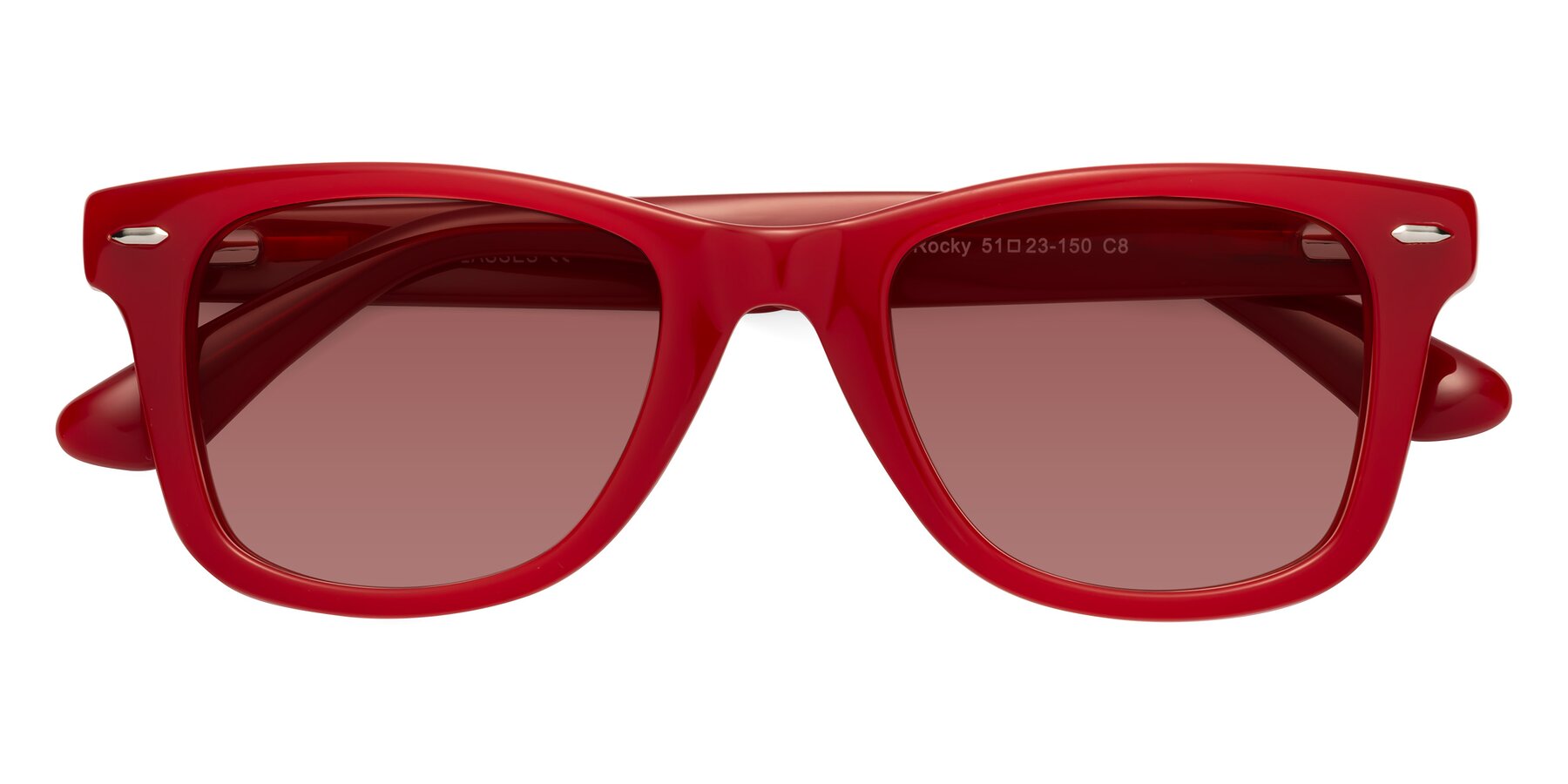 Folded Front of Rocky in Red with Garnet Tinted Lenses