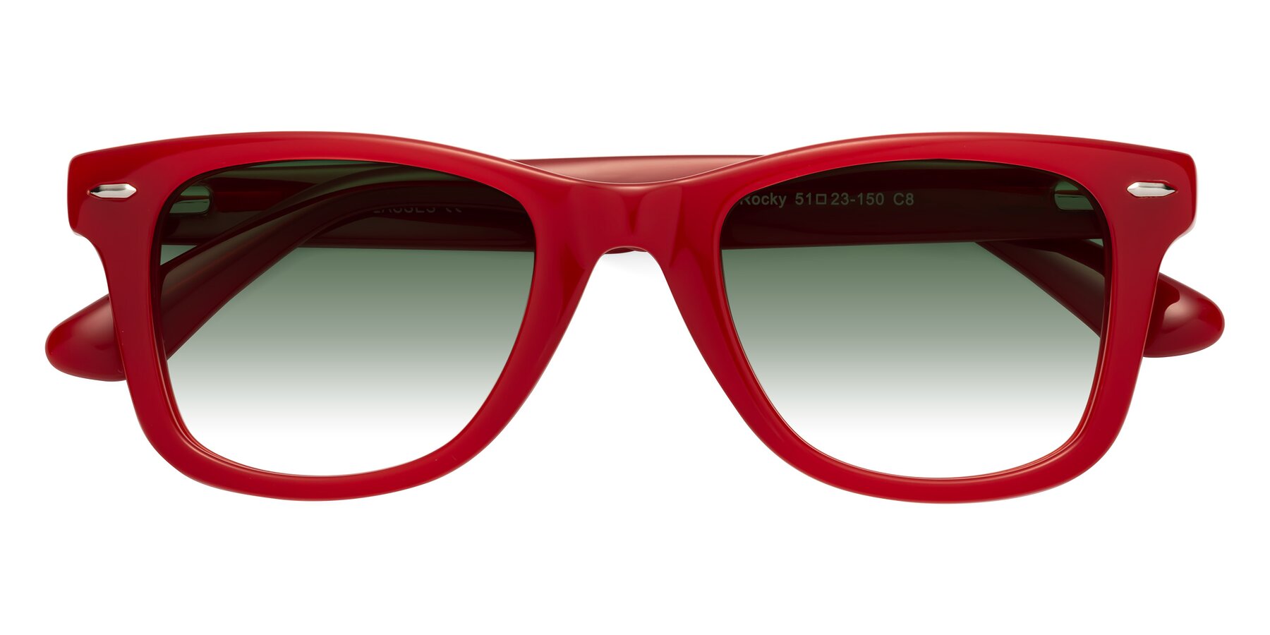 Folded Front of Rocky in Red with Green Gradient Lenses