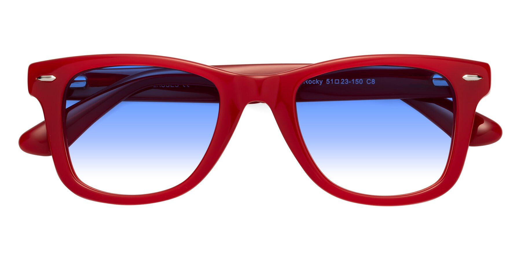 Folded Front of Rocky in Red with Blue Gradient Lenses