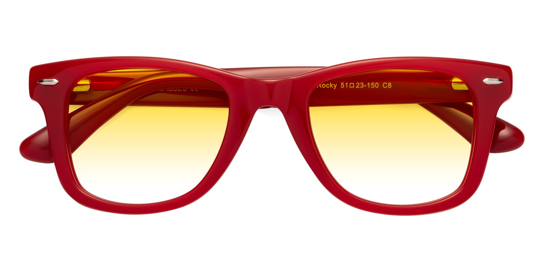 Folded Front of Rocky in Red with Yellow Gradient Lenses