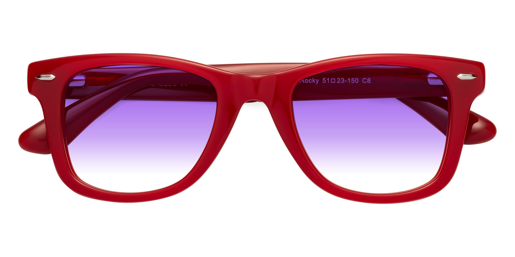 Folded Front of Rocky in Red with Purple Gradient Lenses