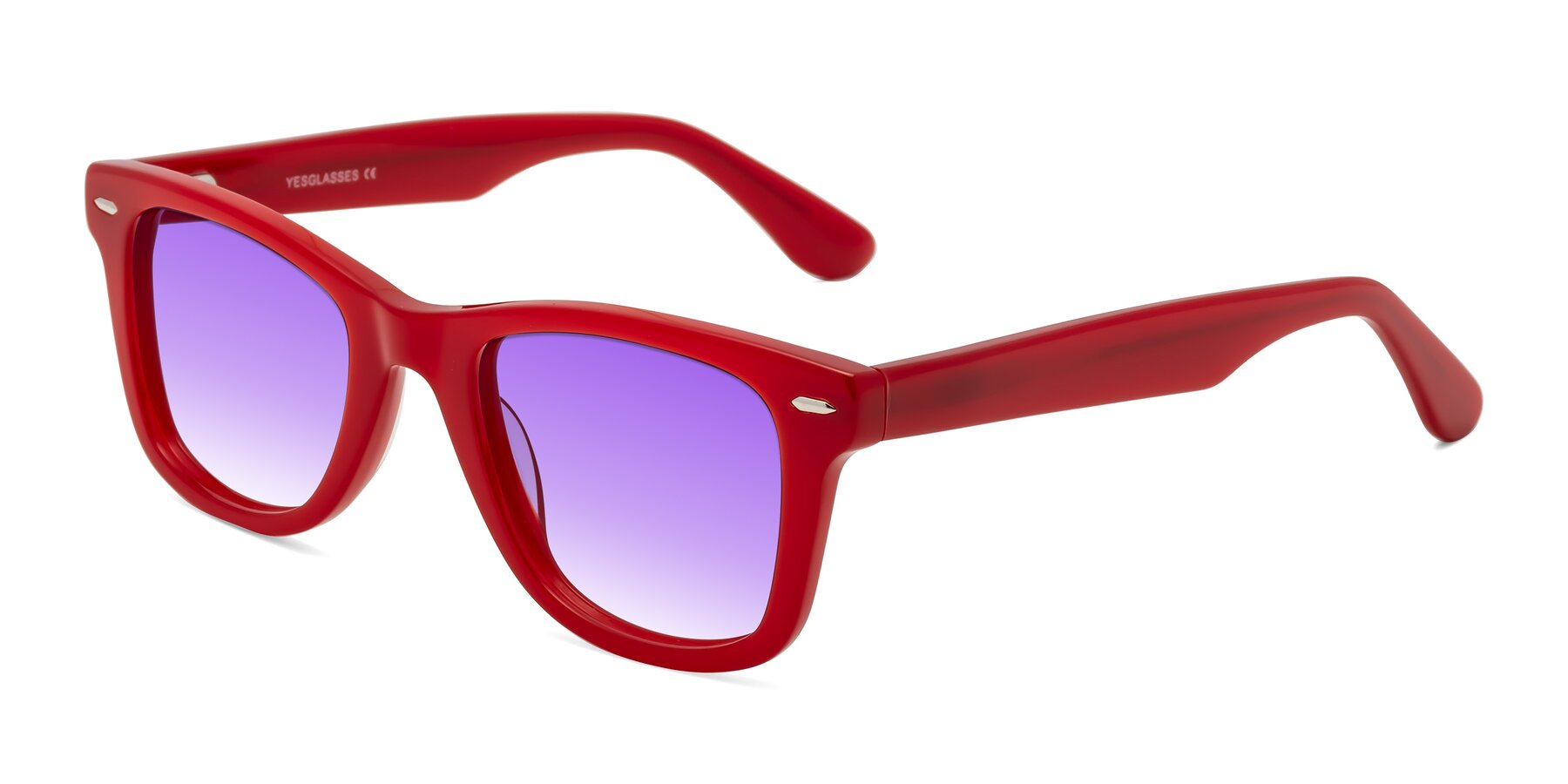 Angle of Rocky in Red with Purple Gradient Lenses