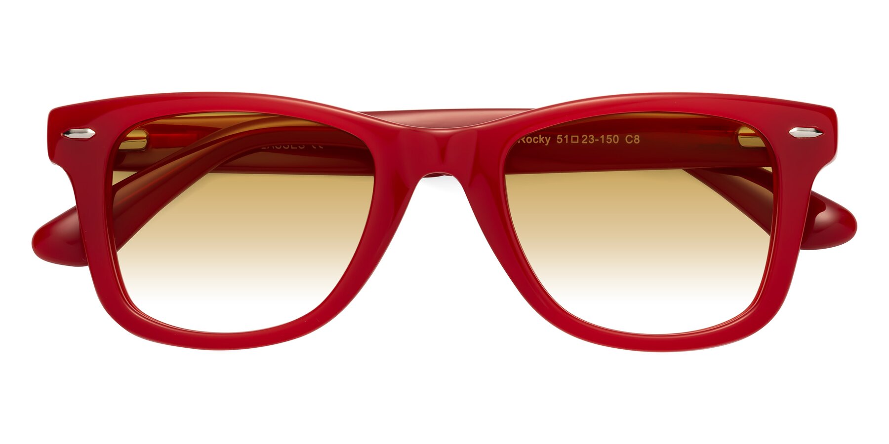Folded Front of Rocky in Red with Champagne Gradient Lenses