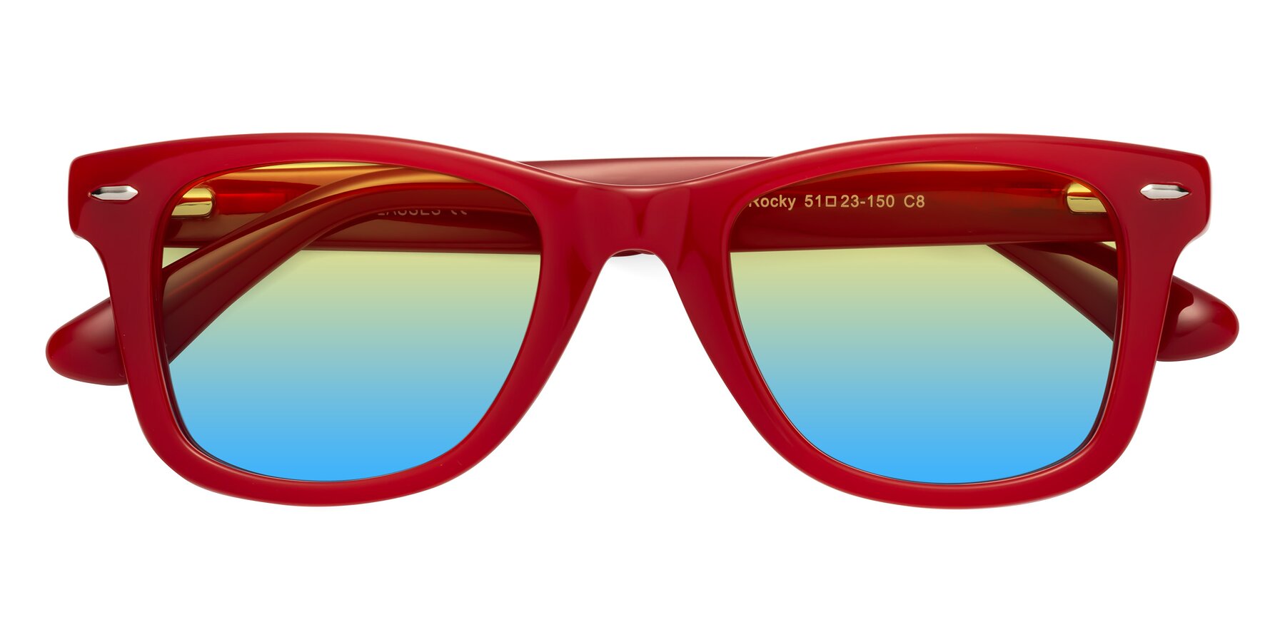 Folded Front of Rocky in Red with Yellow / Blue Gradient Lenses