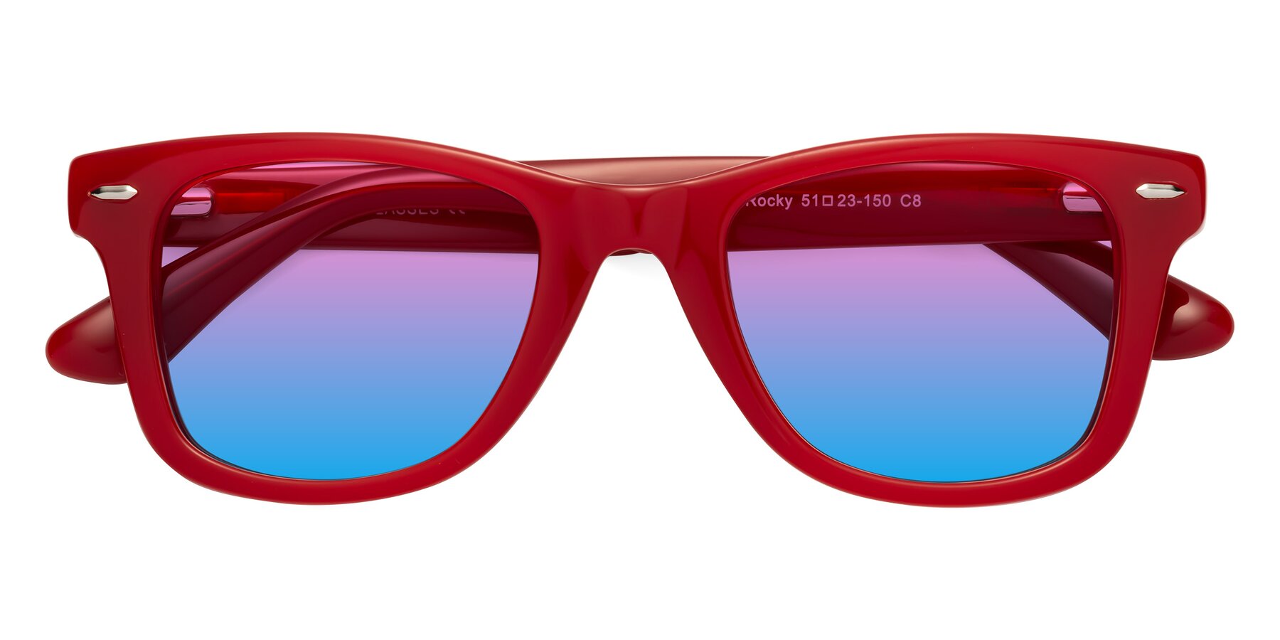 Folded Front of Rocky in Red with Pink / Blue Gradient Lenses