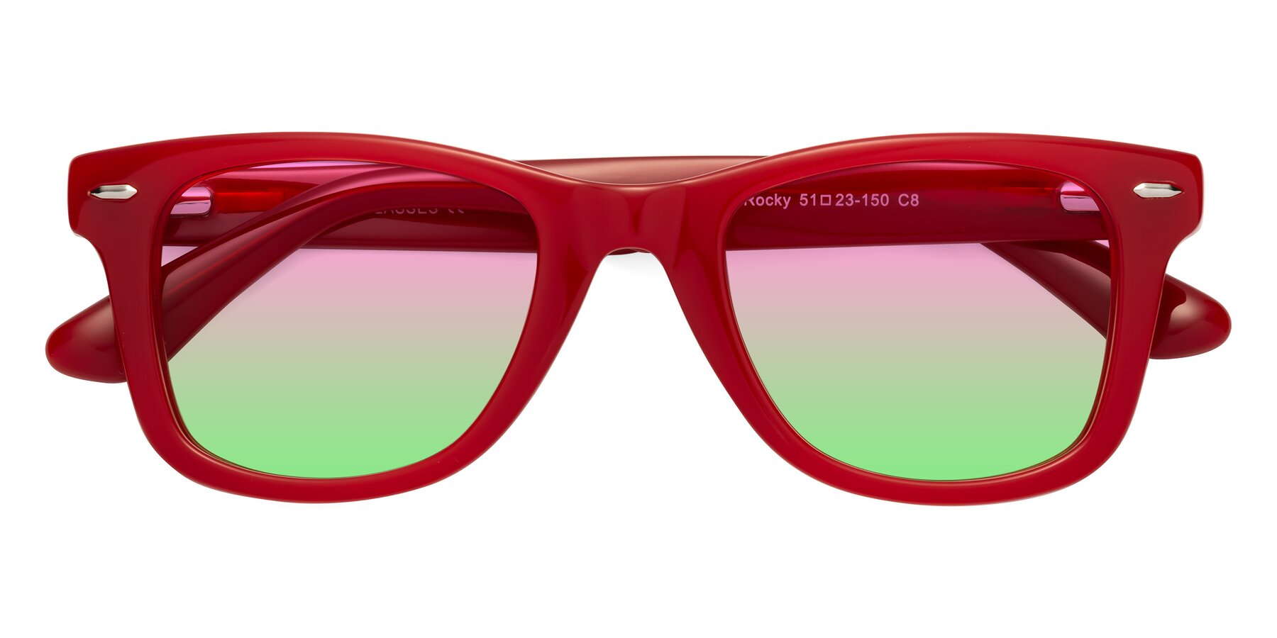Folded Front of Rocky in Red with Pink / Green Gradient Lenses