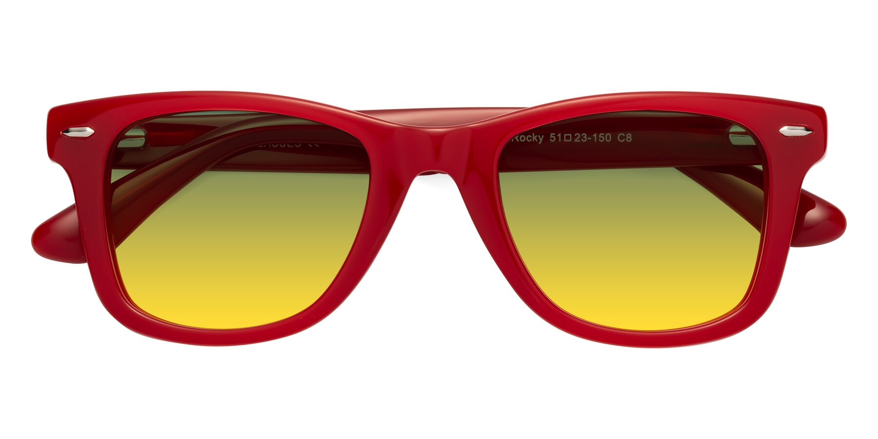 Folded Front of Rocky in Red with Green / Yellow Gradient Lenses