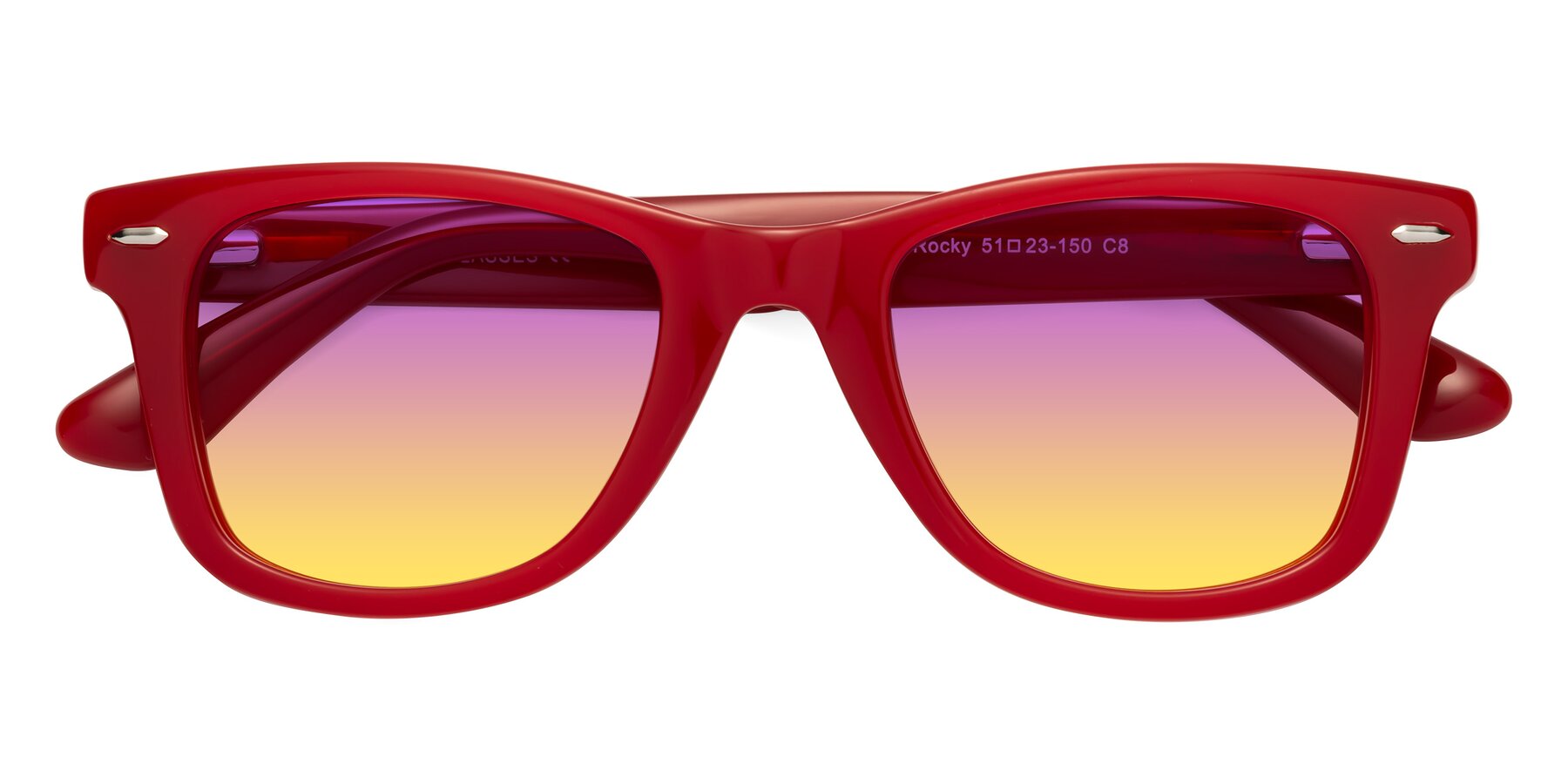Folded Front of Rocky in Red with Purple / Yellow Gradient Lenses