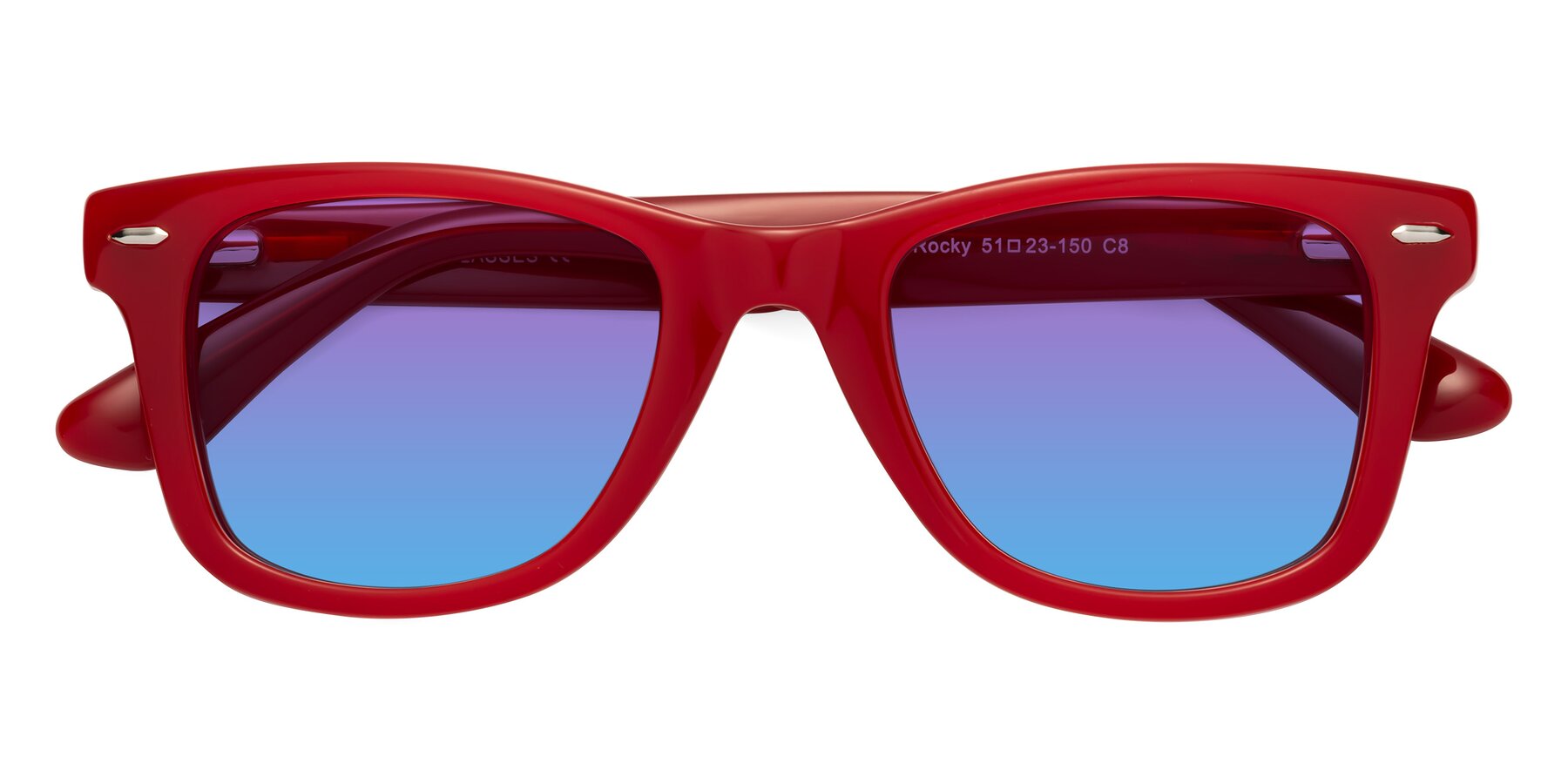 Folded Front of Rocky in Red with Purple / Blue Gradient Lenses