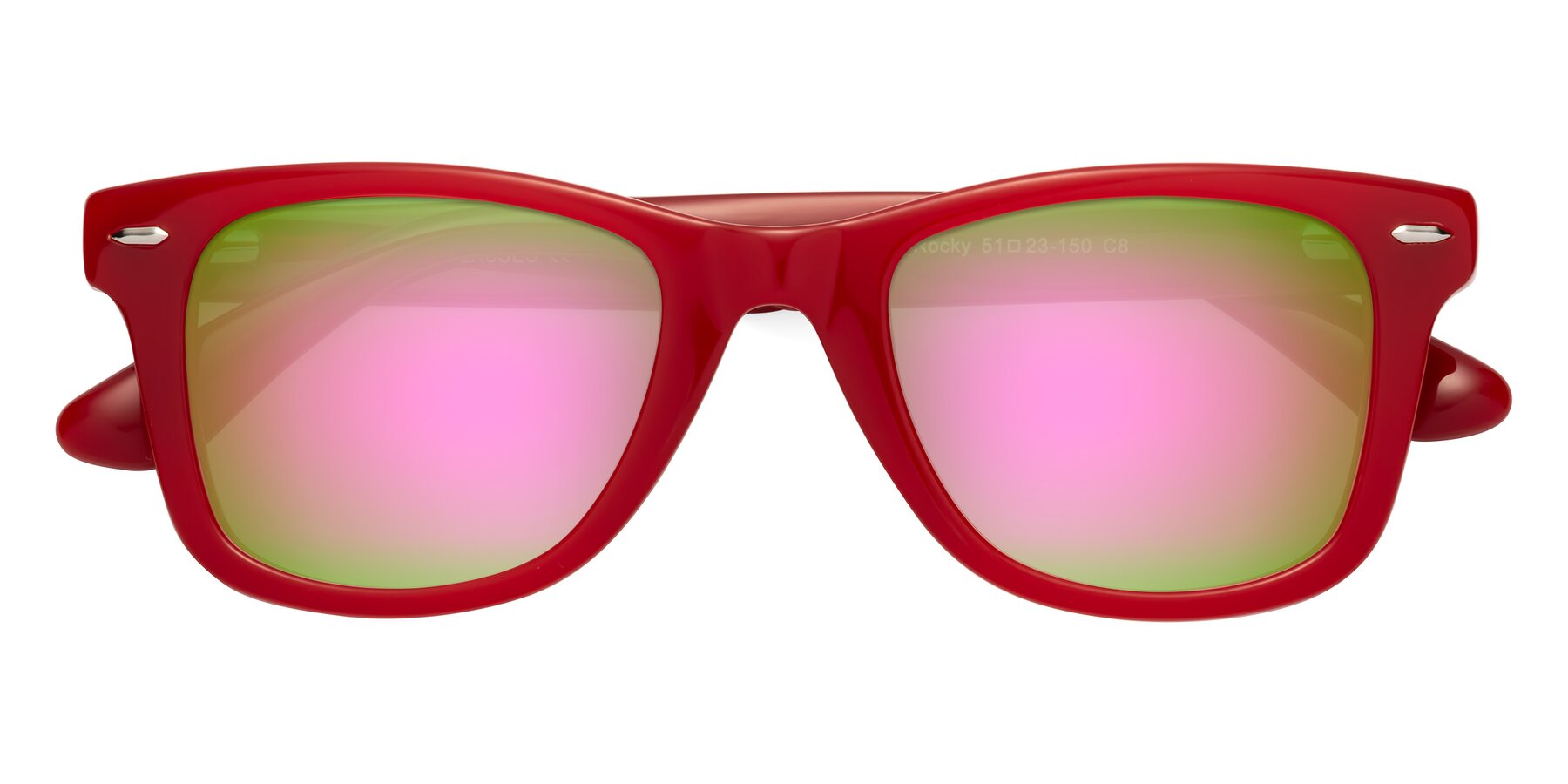 Folded Front of Rocky in Red with Pink Mirrored Lenses