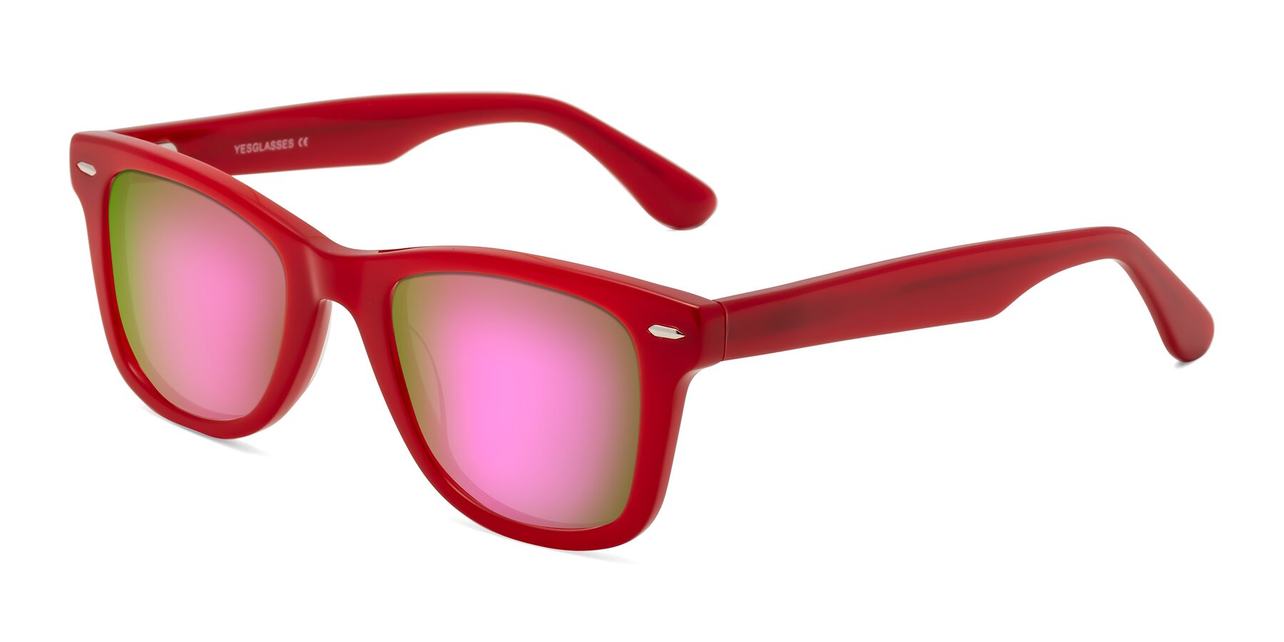Angle of Rocky in Red with Pink Mirrored Lenses