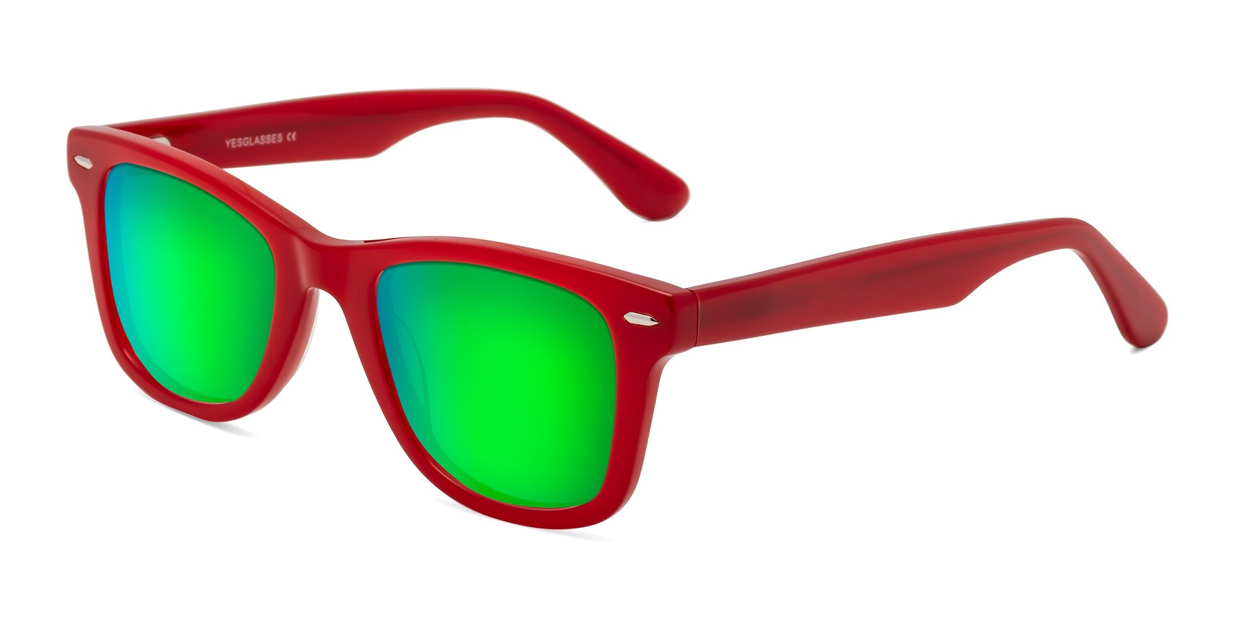 Angle of Rocky in Red with Green Mirrored Lenses