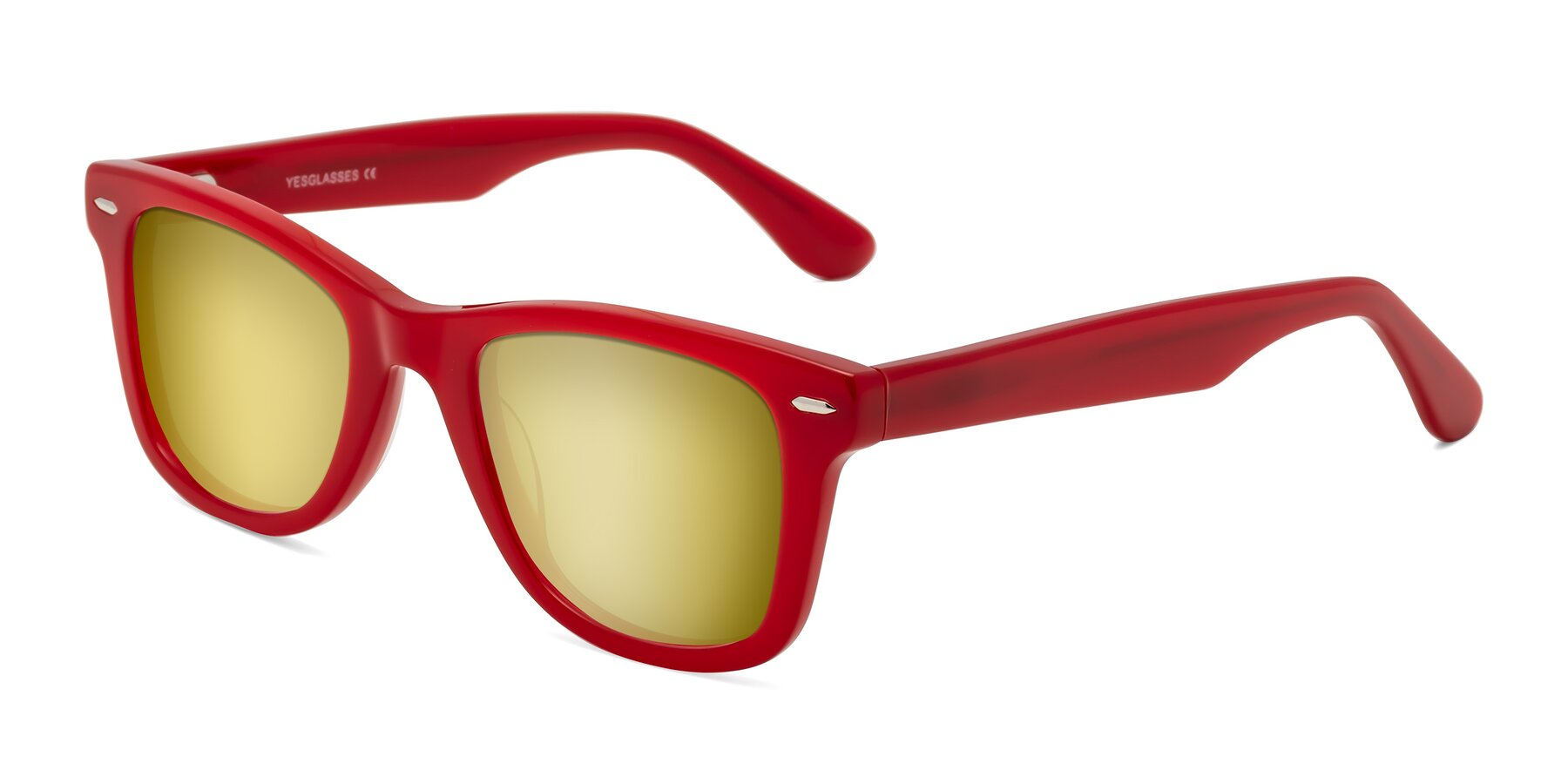 Angle of Rocky in Red with Gold Mirrored Lenses