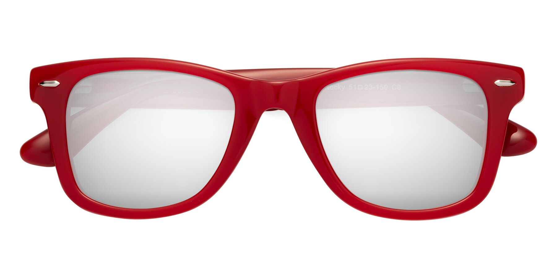 Folded Front of Rocky in Red with Silver Mirrored Lenses