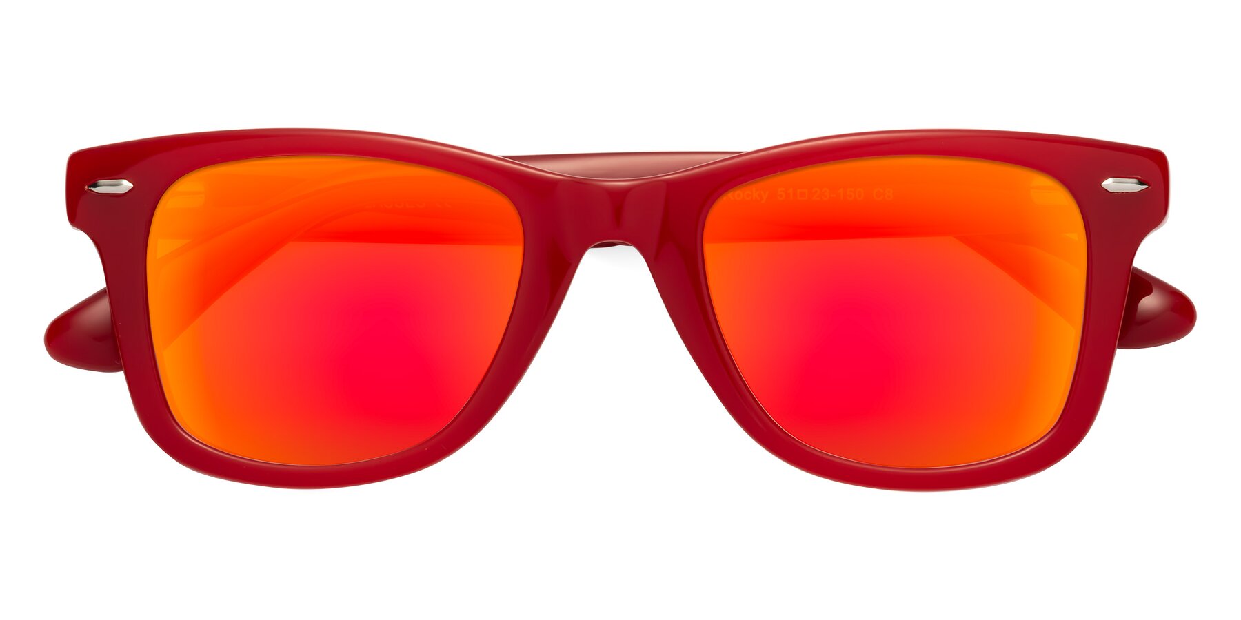 Folded Front of Rocky in Red with Red Gold Mirrored Lenses