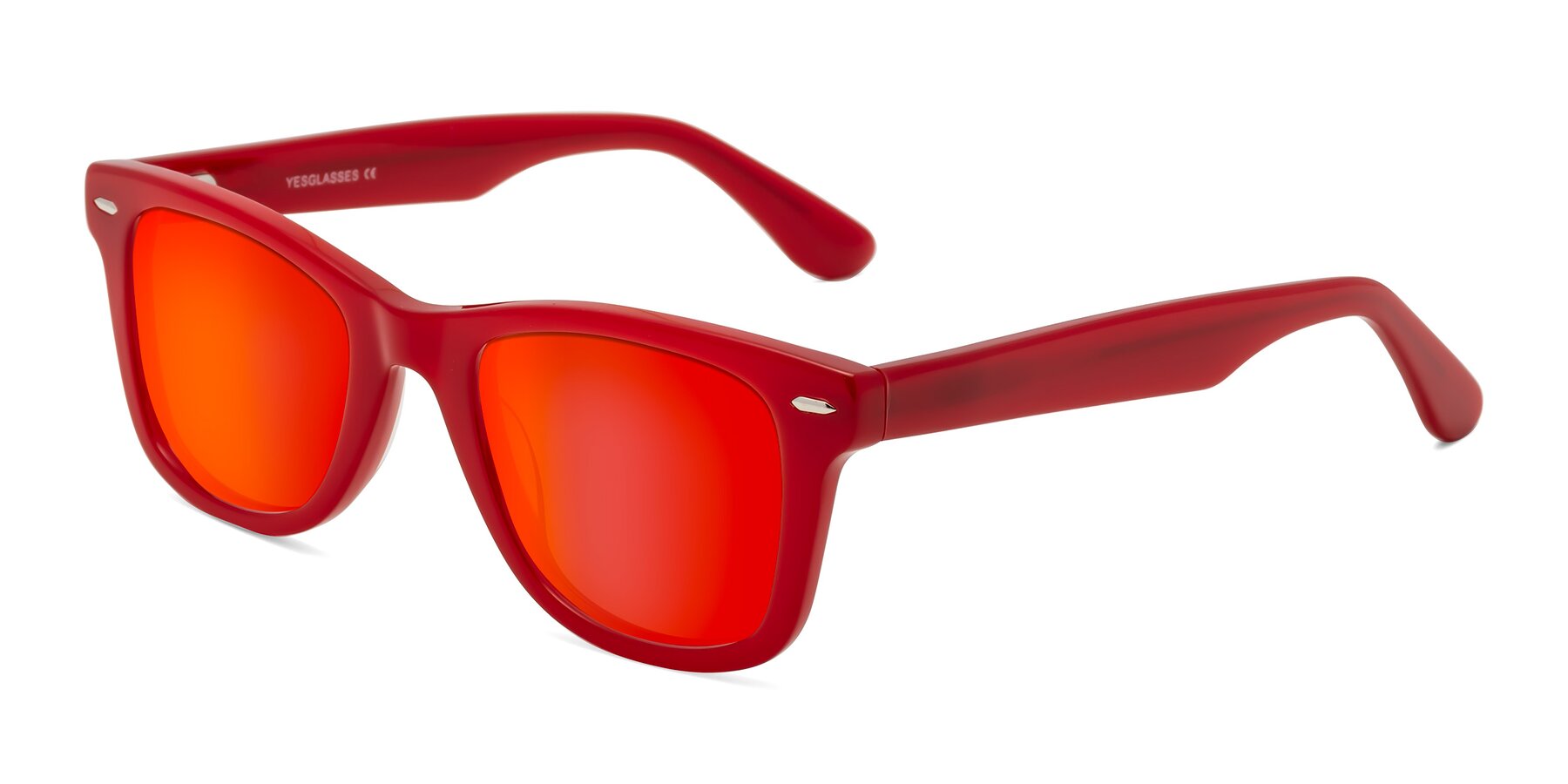 Angle of Rocky in Red with Red Gold Mirrored Lenses