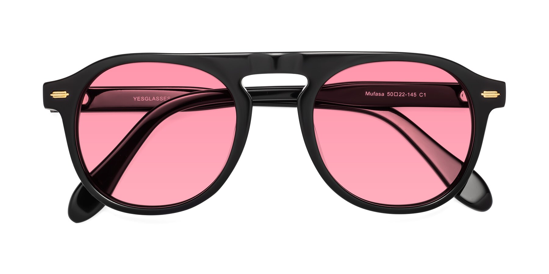 Folded Front of Mufasa in Black with Pink Tinted Lenses