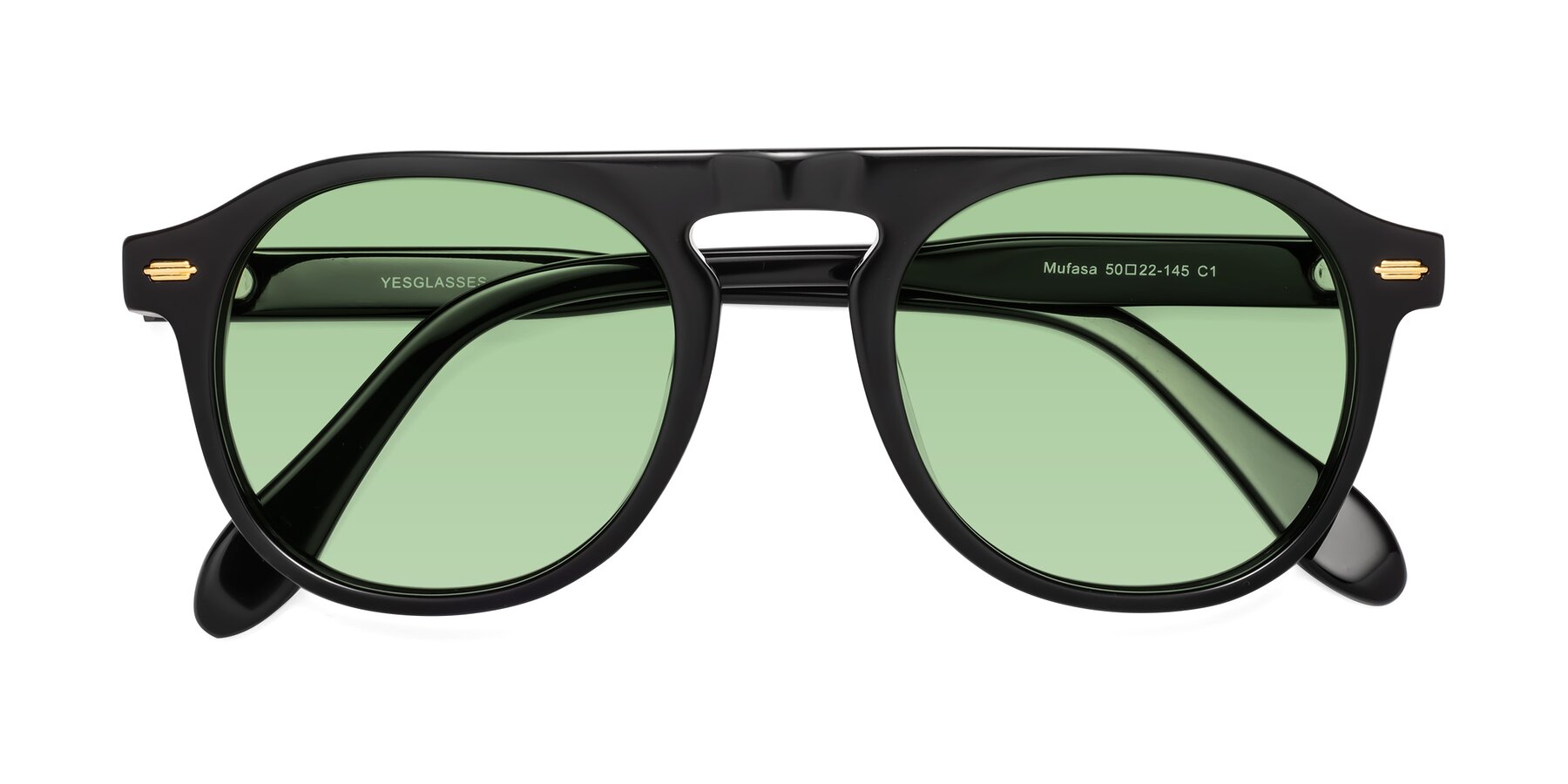 Folded Front of Mufasa in Black with Medium Green Tinted Lenses
