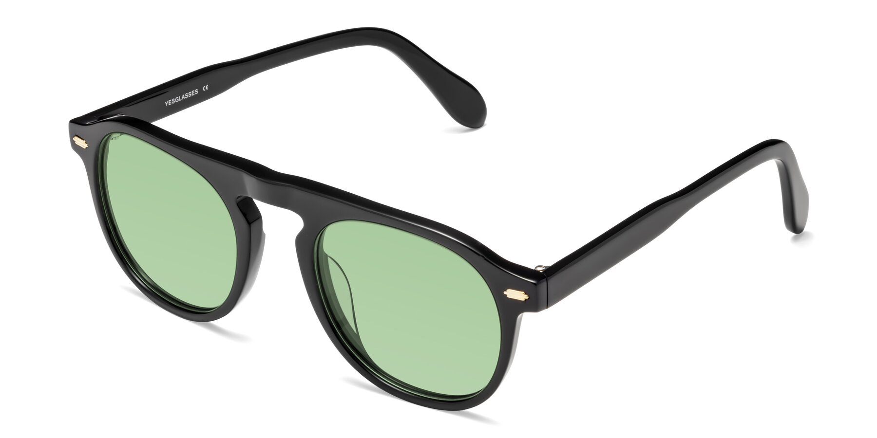 Angle of Mufasa in Black with Medium Green Tinted Lenses