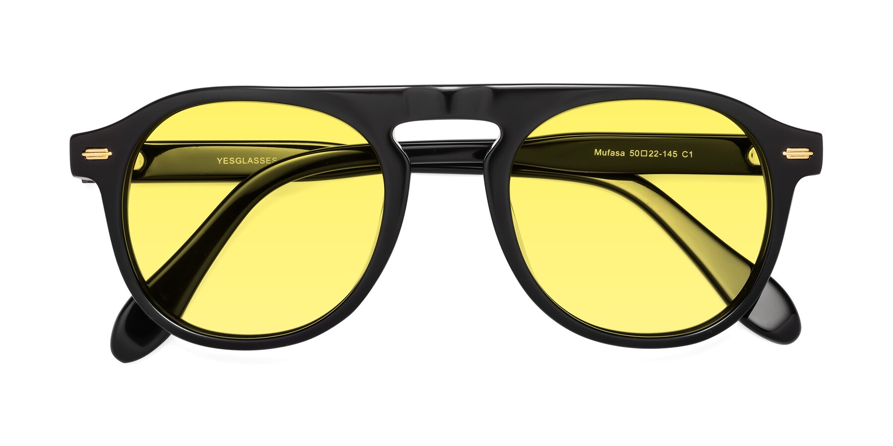 Folded Front of Mufasa in Black with Medium Yellow Tinted Lenses