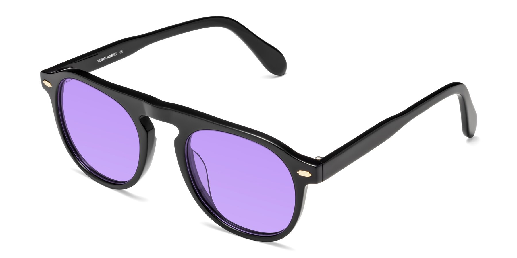 Angle of Mufasa in Black with Medium Purple Tinted Lenses