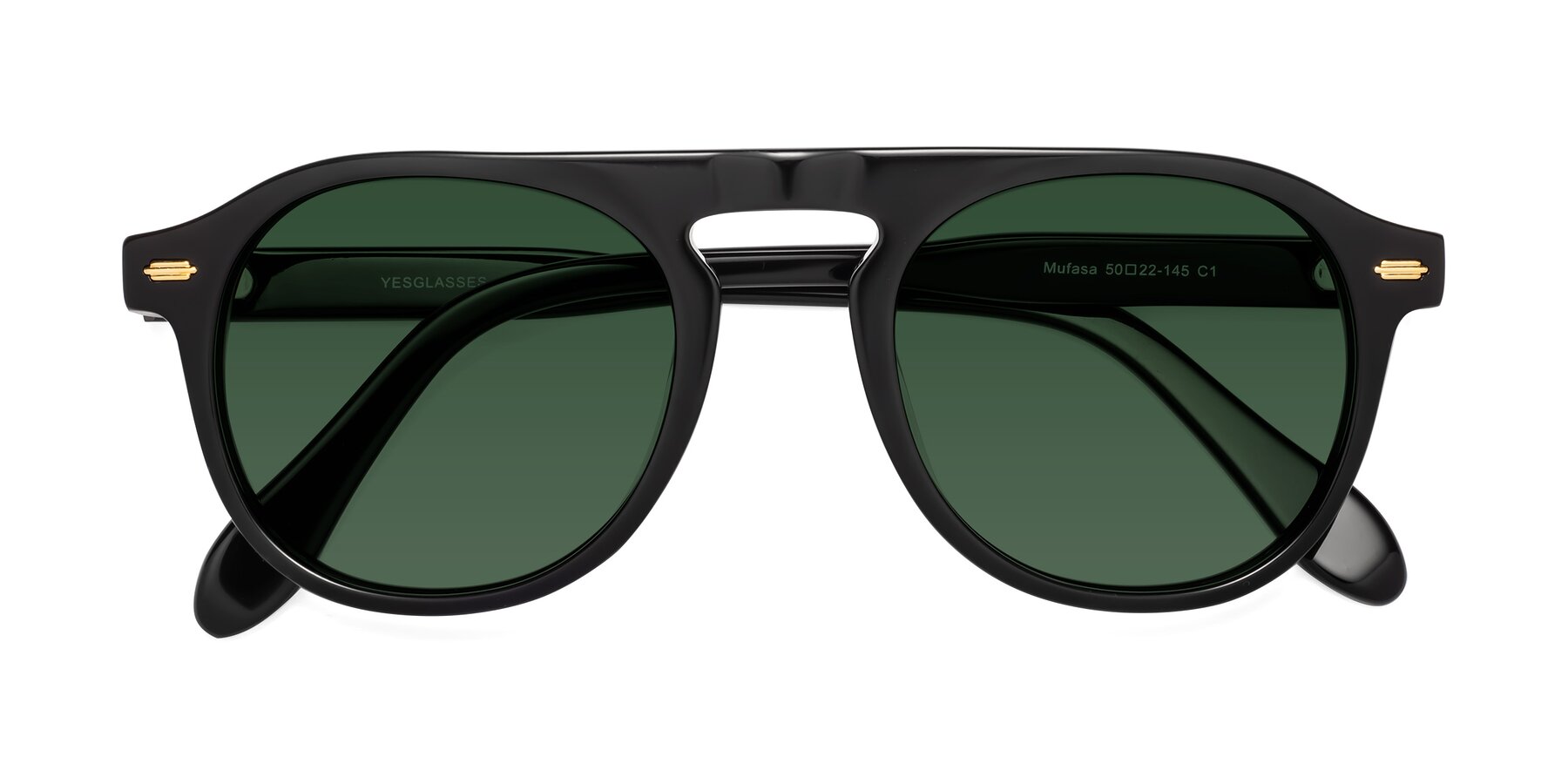Folded Front of Mufasa in Black with Green Tinted Lenses