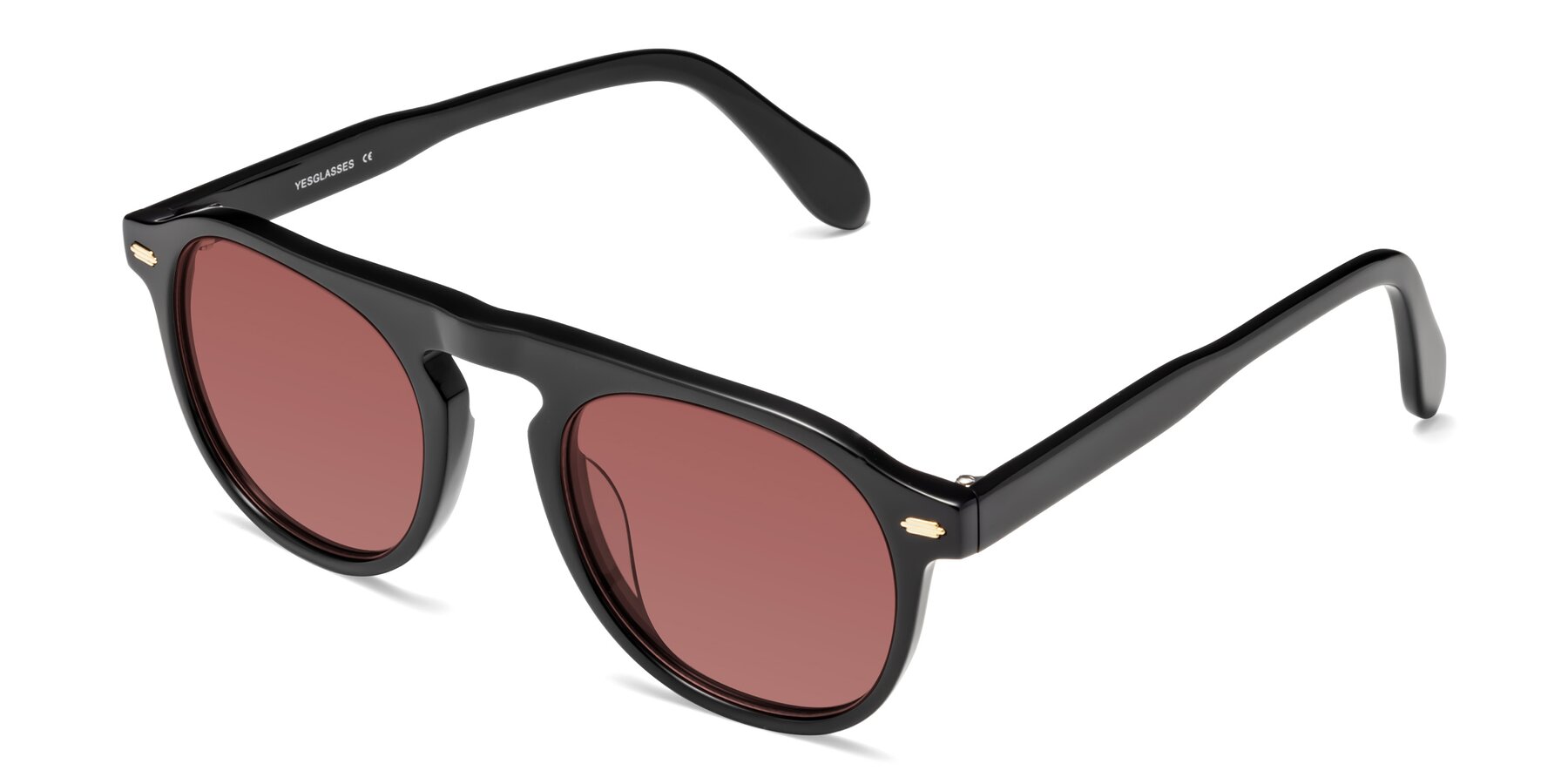 Angle of Mufasa in Black with Garnet Tinted Lenses