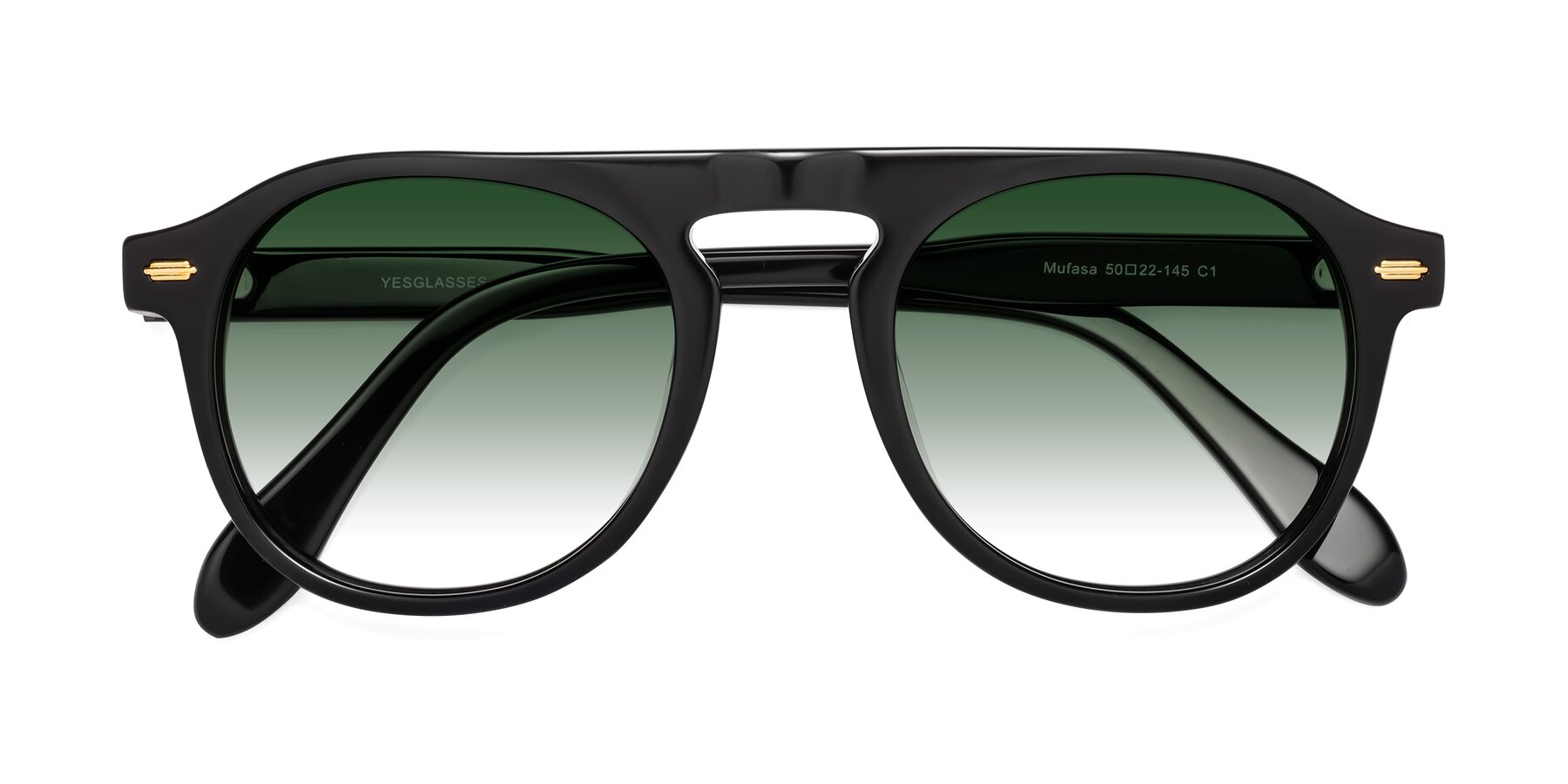 Folded Front of Mufasa in Black with Green Gradient Lenses