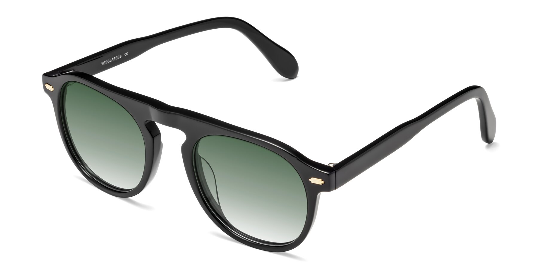 Angle of Mufasa in Black with Green Gradient Lenses