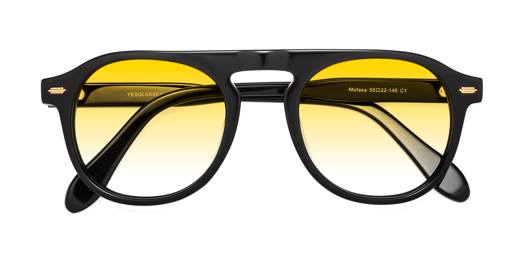 Folded Front of Mufasa in Black with Yellow Gradient Lenses