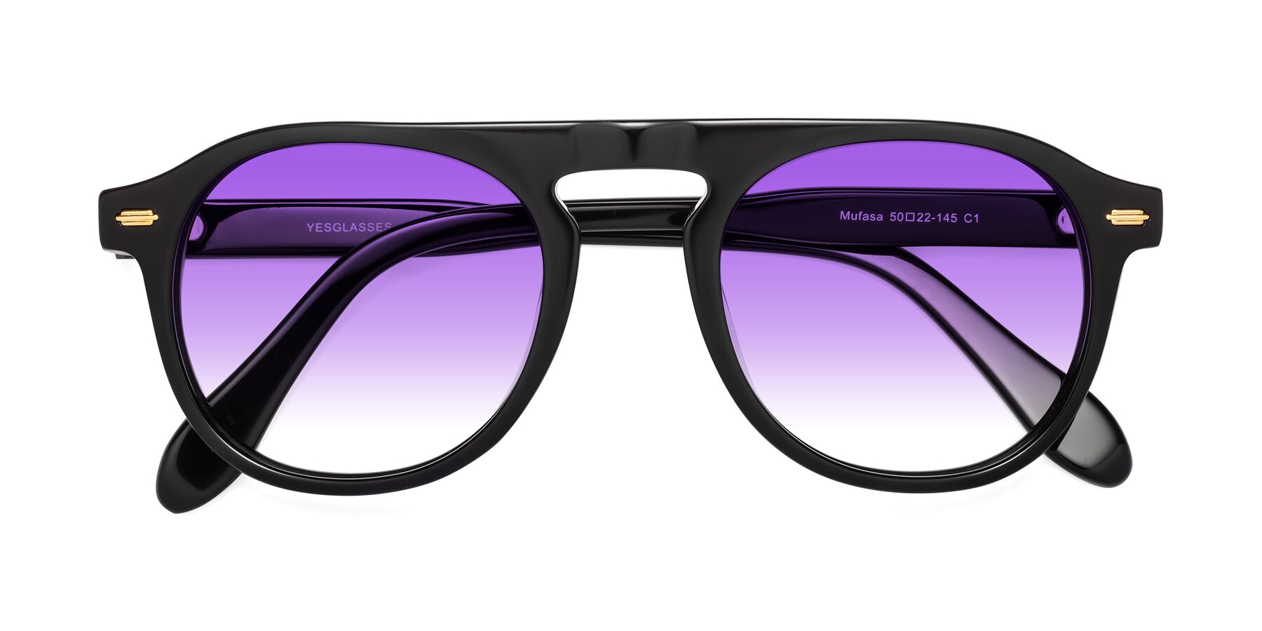 Folded Front of Mufasa in Black with Purple Gradient Lenses