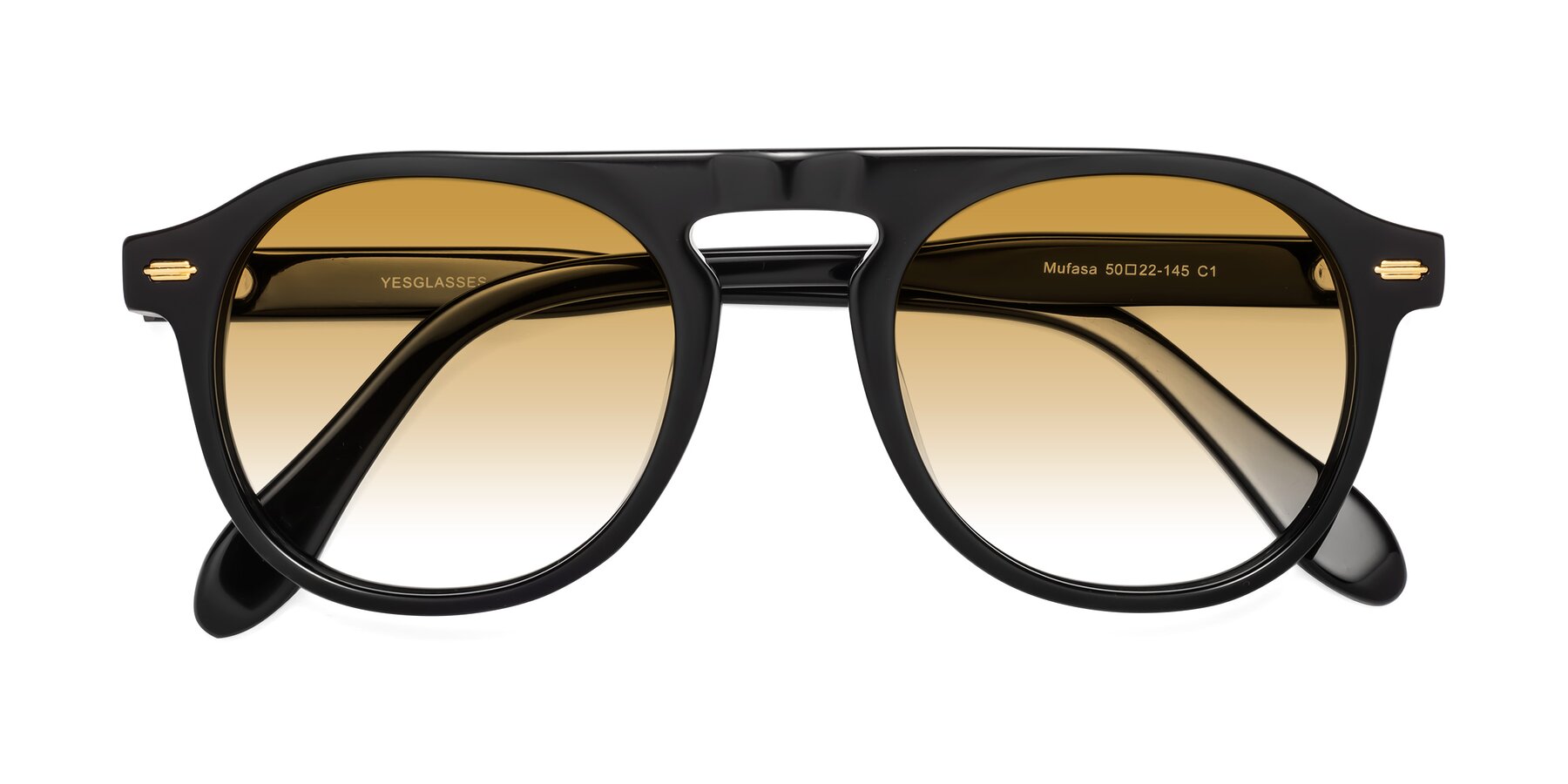 Folded Front of Mufasa in Black with Champagne Gradient Lenses