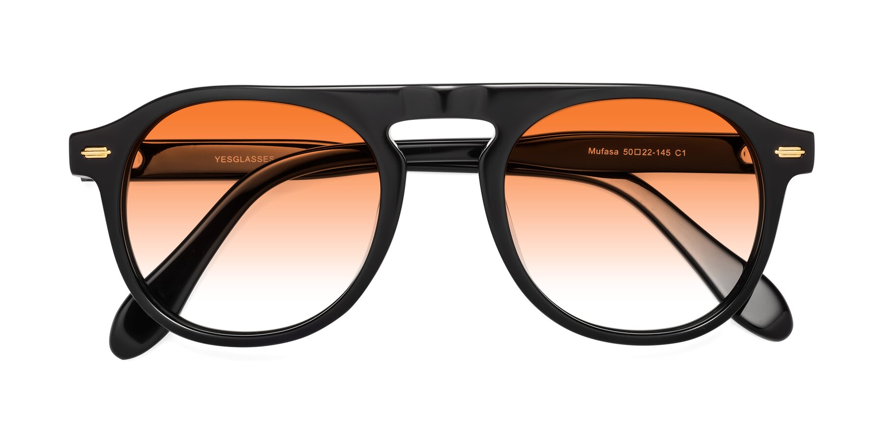 Folded Front of Mufasa in Black with Orange Gradient Lenses