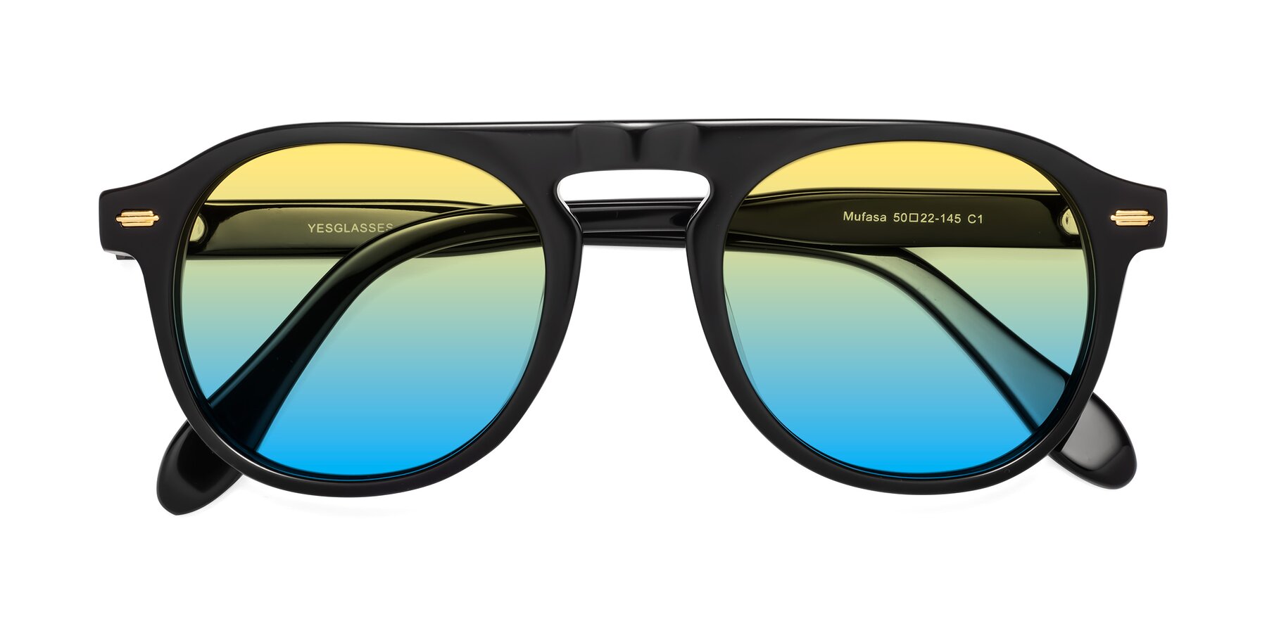 Folded Front of Mufasa in Black with Yellow / Blue Gradient Lenses
