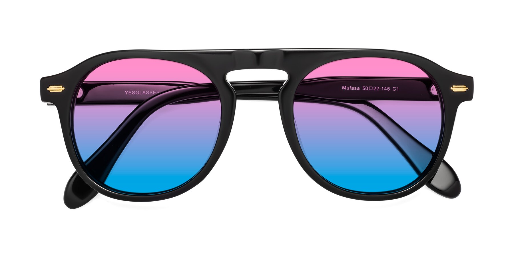 Folded Front of Mufasa in Black with Pink / Blue Gradient Lenses