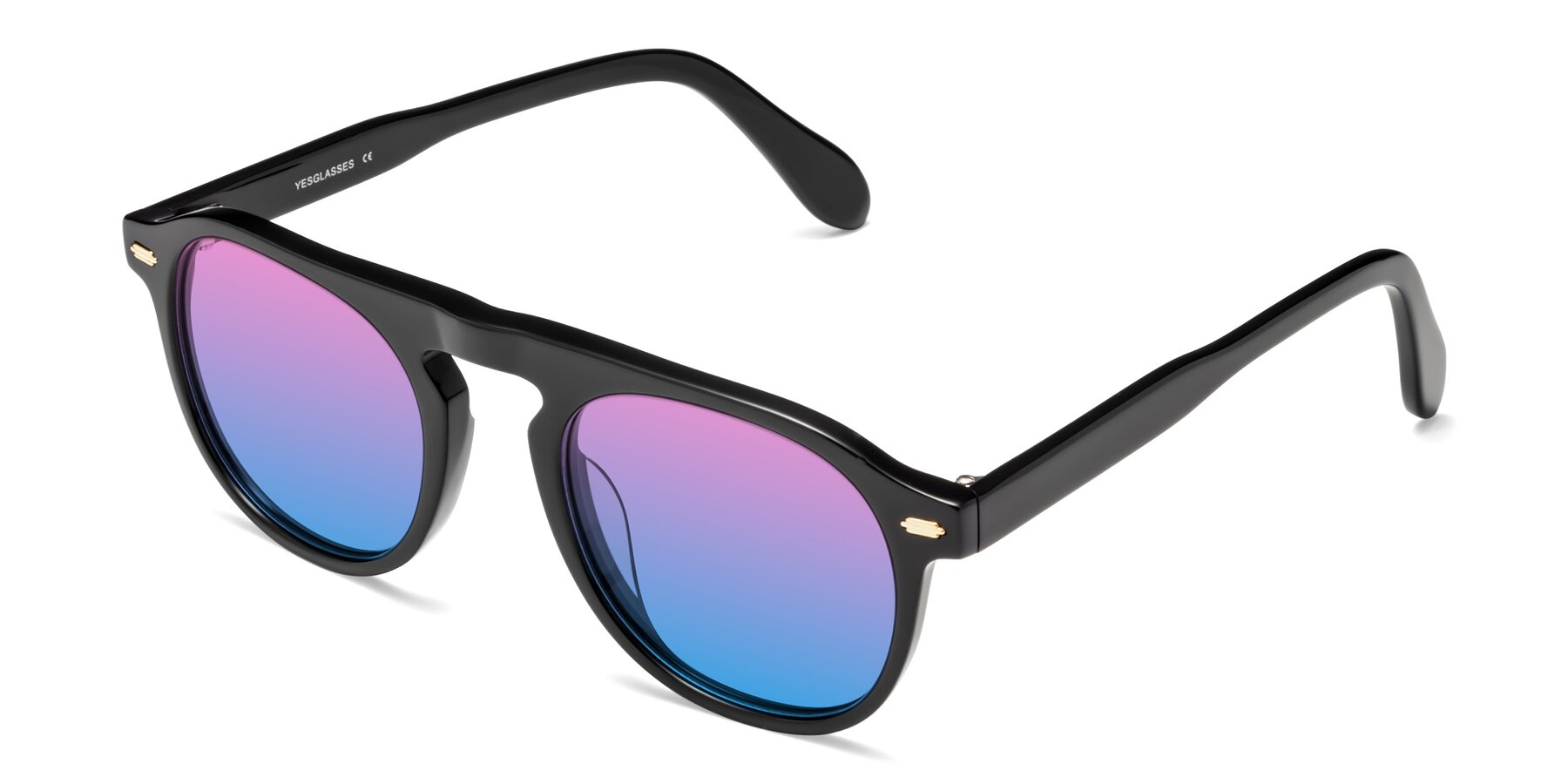Angle of Mufasa in Black with Pink / Blue Gradient Lenses