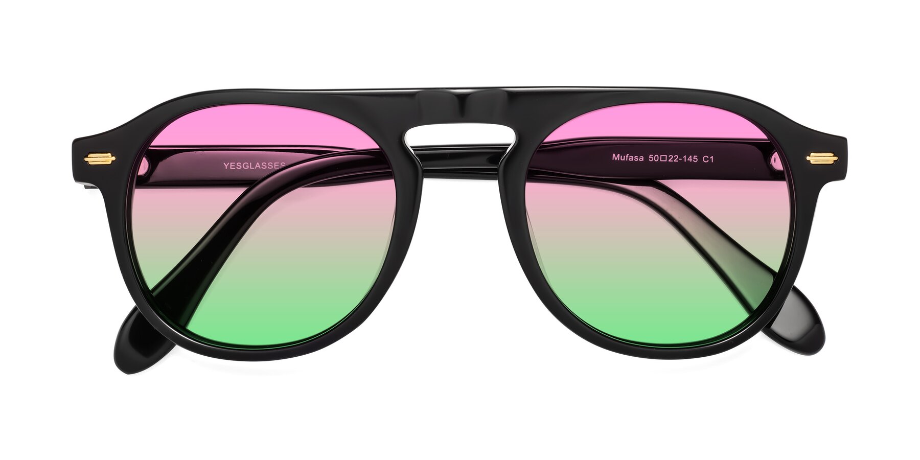 Folded Front of Mufasa in Black with Pink / Green Gradient Lenses