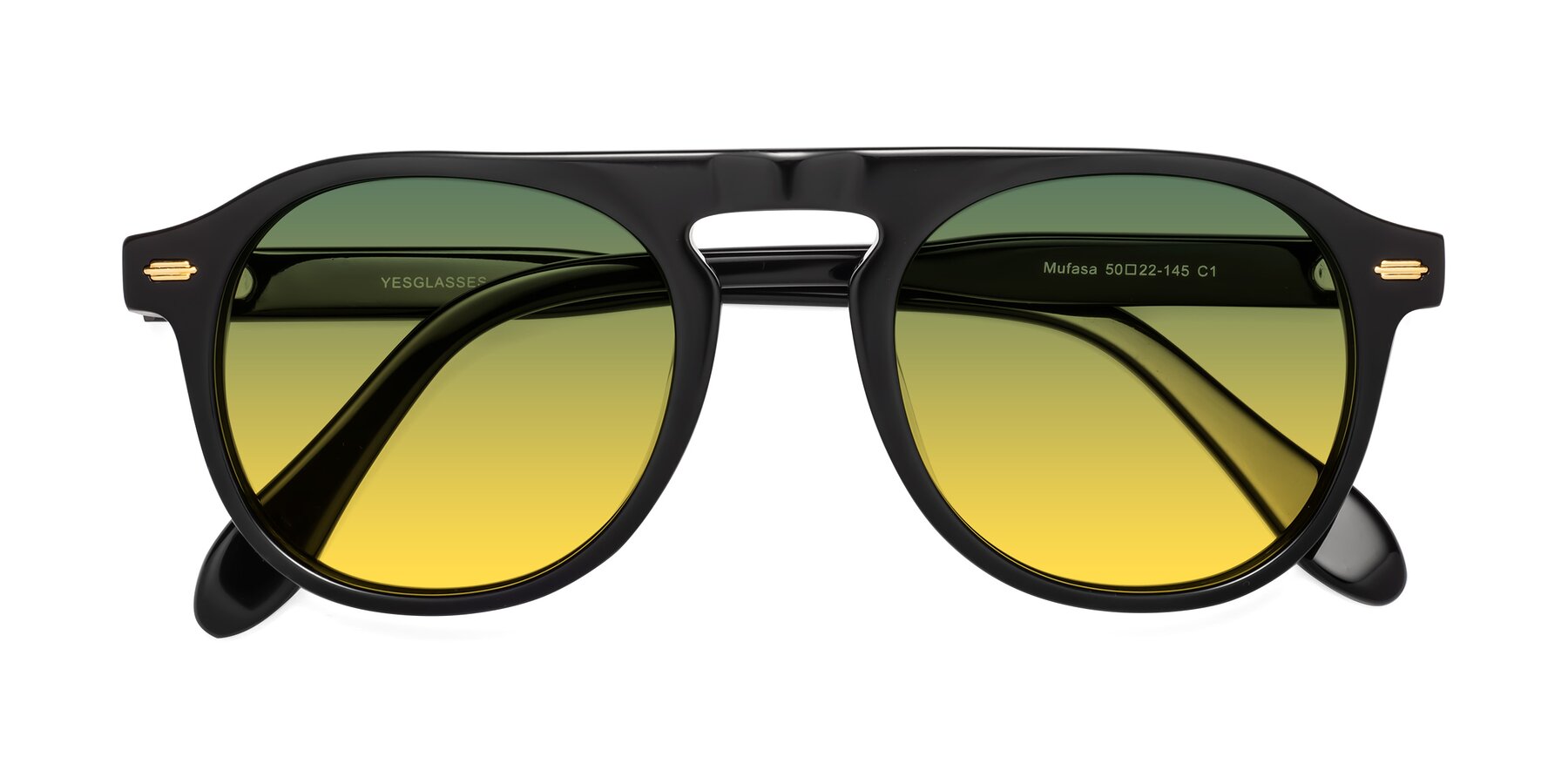 Folded Front of Mufasa in Black with Green / Yellow Gradient Lenses