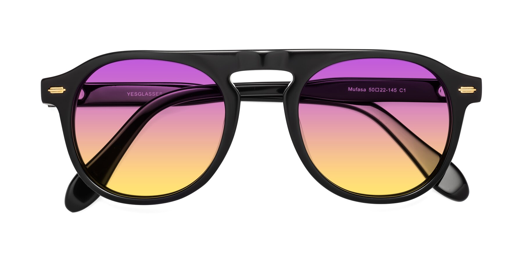 Folded Front of Mufasa in Black with Purple / Yellow Gradient Lenses